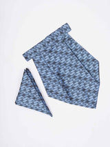 Blue Geometric Woven Cravat & Pocket Square Set - TOSSIDO
