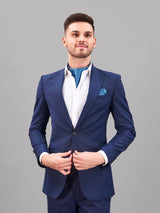 Blue Geometric Woven Cravat & Pocket Square Set - TOSSIDO