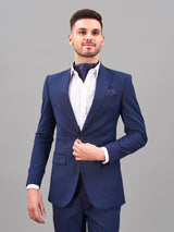 Blue Geometric Woven Cravat & Pocket Square Set - TOSSIDO