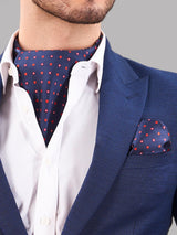 Blue Geometric Woven Cravat & Pocket Square Set - TOSSIDO