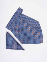 Blue Geometric Woven Cravat & Pocket Square Set - TOSSIDO