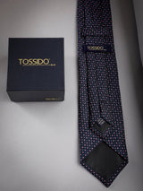 Blue Geometric Woven Long Necktie - TOSSIDO