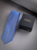 Blue Geometric Woven Long Necktie - TOSSIDO