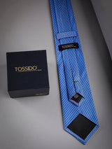Blue Geometric Woven Long Necktie - TOSSIDO