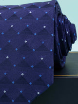 Blue Geometric Woven Silk Necktie - TOSSIDO