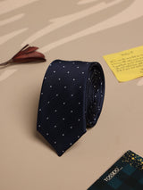 Blue Geometric Woven Silk Skinny Necktie - TOSSIDO