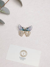Blue Glitter Baguette Butterfly Brooch