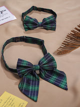 Blue & Green Check Bowtie Set for Men and Dogs - TOSSIDO
