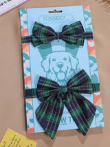 Blue & Green Check Bowtie Set for Men and Dogs - TOSSIDO