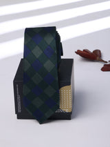 Blue & Green Check Skinny Necktie - TOSSIDO
