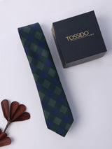 Blue & Green Check Skinny Necktie - TOSSIDO