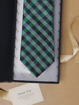 Blue & Green Checks Teflon Silk Necktie - TOSSIDO