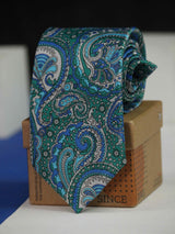 Blue & Green Paisley Printed Necktie - TOSSIDO
