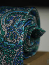 Blue & Green Paisley Printed Necktie - TOSSIDO