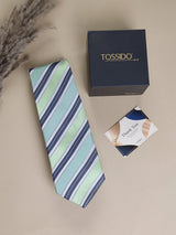 Blue & Green Stripes Woven Necktie - TOSSIDO