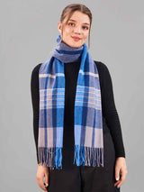 Blue & Grey Check Woolen Muffler - TOSSIDO