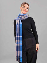 Blue & Grey Check Woolen Muffler - TOSSIDO