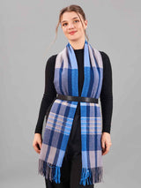 Blue & Grey Check Woolen Muffler - TOSSIDO