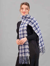 Blue & Grey Check Woolen Muffler - TOSSIDO