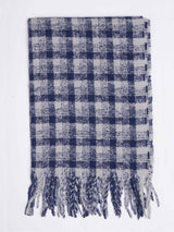 Blue & Grey Check Woolen Muffler - TOSSIDO