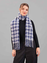 Blue & Grey Check Woolen Muffler - TOSSIDO