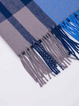 Blue & Grey Check Woolen Muffler - TOSSIDO