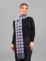 Blue & Grey Check Woolen Muffler - TOSSIDO