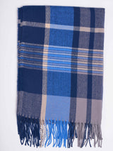 Blue & Grey Check Woolen Muffler - TOSSIDO