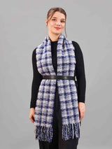 Blue & Grey Check Woolen Muffler - TOSSIDO