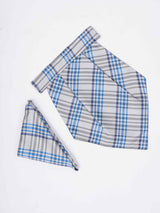 Blue & Grey Check Woven Cravat & Pocket Square Set - TOSSIDO