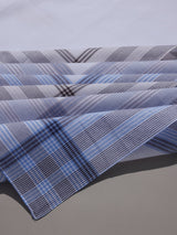 Blue & Grey Plaid Check Cotton Handkerchief Set - TOSSIDO