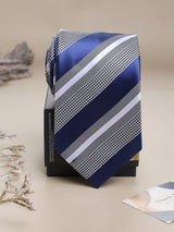 Blue & Grey Stripes Woven Necktie - TOSSIDO