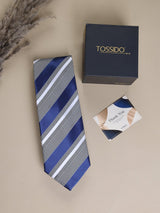 Blue & Grey Stripes Woven Necktie - TOSSIDO