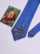 Blue Hand - Painted Woven Necktie - Floral Pattern - TOSSIDO