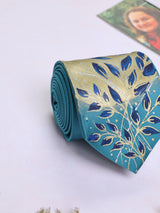 Blue Hand - Painted Woven Necktie - Floral Pattern - TOSSIDO