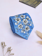 Blue Hand - Painted Woven Necktie - Floral Pattern - TOSSIDO