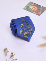 Blue Hand - Painted Woven Necktie - Floral Pattern - TOSSIDO