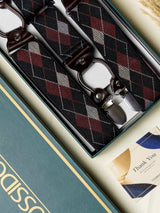 Blue & Maroon Check Elastic Suspender with Brown Leather Trims - TOSSIDO