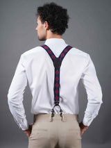 Blue & Maroon Check Suspender with Vegan Leather patch - TOSSIDO