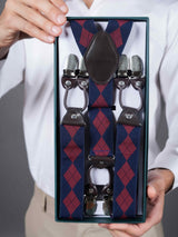 Blue & Maroon Check Suspender with Vegan Leather patch - TOSSIDO