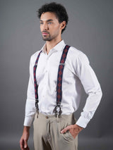 Blue & Maroon Check Suspender with Vegan Leather patch - TOSSIDO