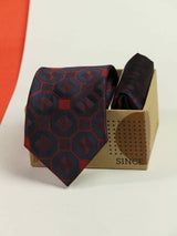 Blue & Maroon Geometric Necktie & Pocket Square Giftset - TOSSIDO