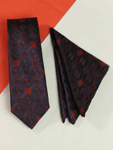 Blue & Maroon Geometric Necktie & Pocket Square Giftset - TOSSIDO