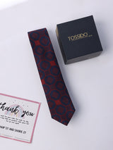 Blue & Maroon Geometric Skinny Necktie - TOSSIDO