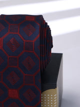 Blue & Maroon Geometric Skinny Necktie - TOSSIDO