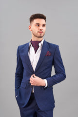 Blue & Maroon Paisley Woven Cravat & Pocket Square Set - TOSSIDO