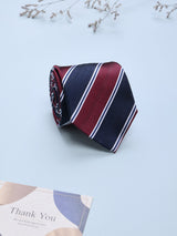 Blue & Maroon Stripes Woven Silk Necktie - TOSSIDO
