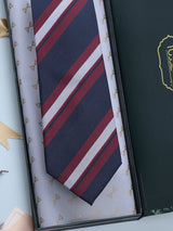 Blue & Maroon Stripes Woven Silk Necktie - TOSSIDO