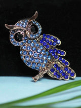 Blue Metal Owl Brooch