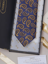 Blue & Mustard Paisleys Teflon Silk Necktie - TOSSIDO